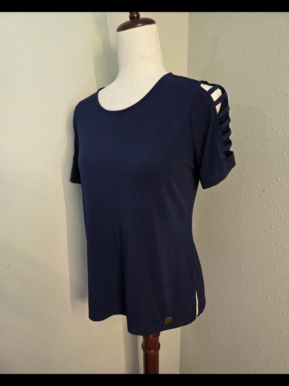 Michael Kors Women’s Midnight Blue, Ladder Cut Sleeve Blouse, Size Small